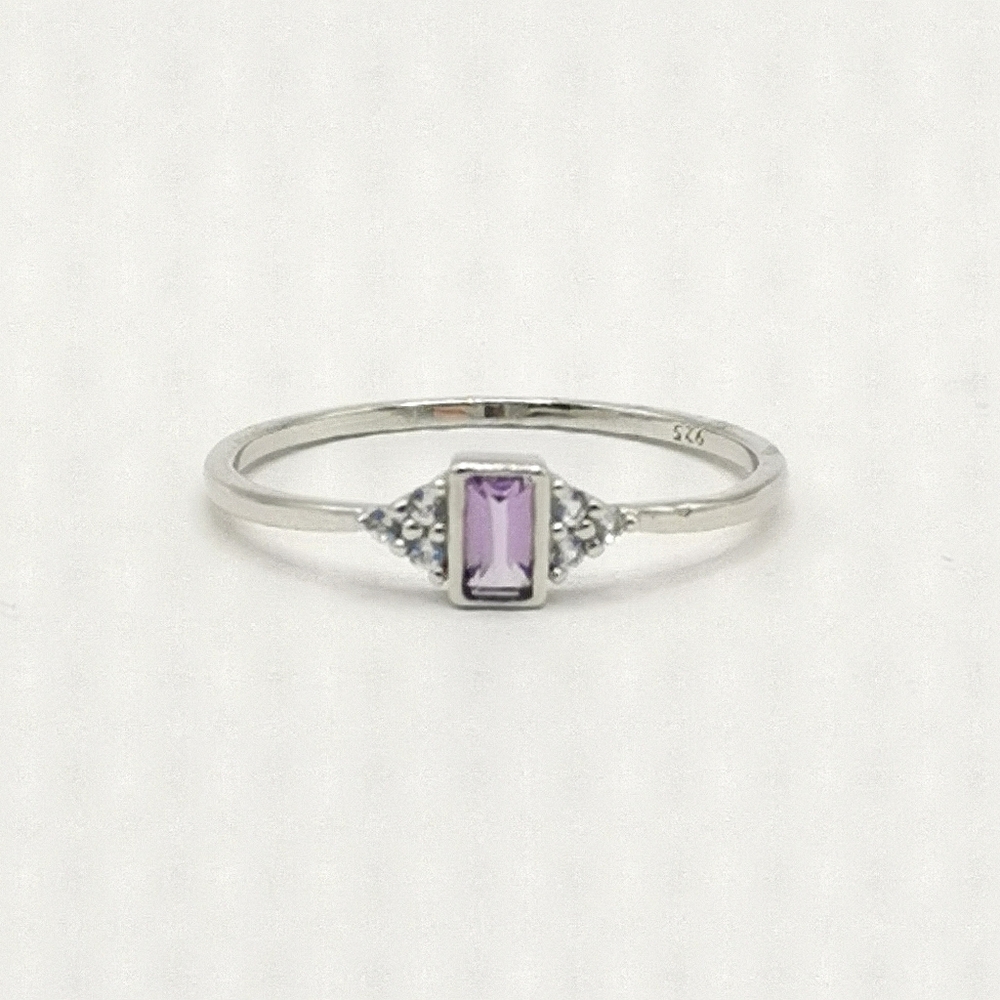 Amethyst Diamond Accent Ring Sterling Silver size 7 Stacking 🆕